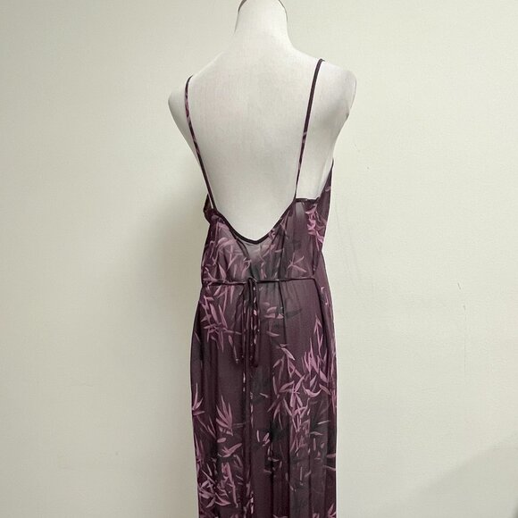 Calvin Klein sheer slip maxi dress spaghetti straps purple sheer floral M tie - Picture 7 of 7